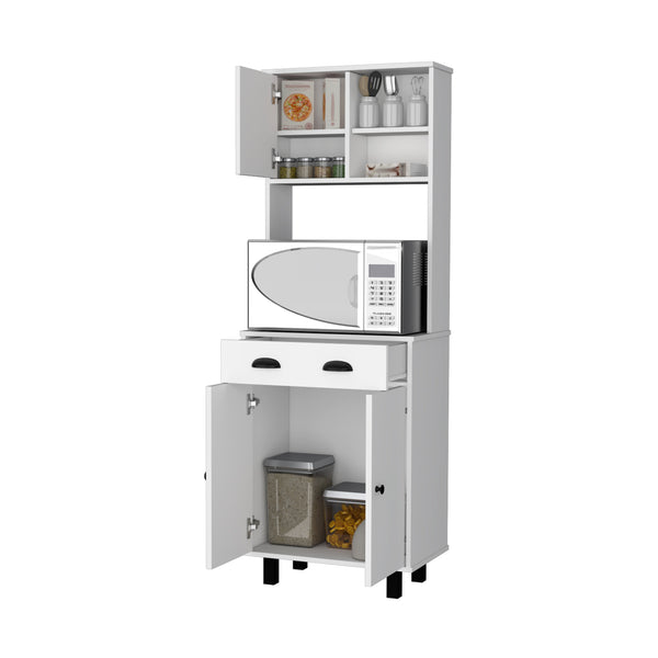 English Elm Tacna Slim Kitchen Pantry Cabinet with Open Shelves Drawer and Two-tone Wengue Finish B128P460142