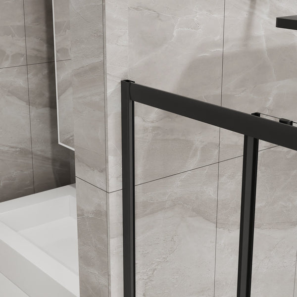 English Elm Goodyo Corner Sliding Shower Enclosure Matte Black Aluminum Clear Tempered Glass D163121902