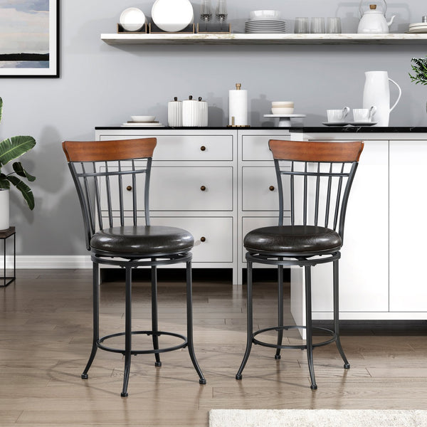 English Elm Swivel Counter Height Chair Black Faux Leather Seat 24" Seat Height Swivels on Metal Frame, Durable B011P287561