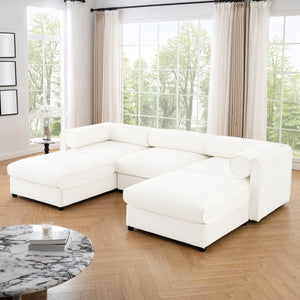 English Elm Elegant White Chenille Sofa With Hidden Storage, Ergonomic Support & Modular Design For Versatile Comfort W714S01039