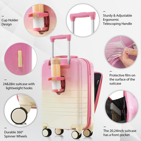 English Elm Luggage Hard Shell 3 Piece Set with Usb Port Spinner Wheels and Front Access Panel Pink N726P197969P