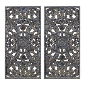 JLA Home Madison Park - Distressed Carved Wood Lotus Wall Art Set with Hand-Distressed Finish, Dimensional Botanical Panels for Home Decor Antique Blue MP95B-0264