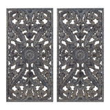 Madison Park Botanical Panel Transitional Distressed Carved Wood 2-piece Wall Decor Set MP95B-0264 Antique Blue