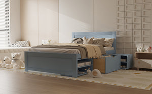 English Elm Full Size Platform Bed with Storage Drawers & Shelves, Gray MDF Construction, 400lb Capacity, Sturdy Design N709P214183E