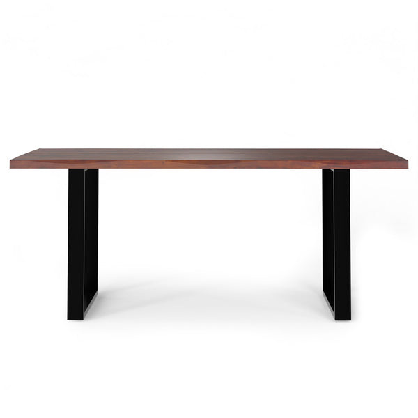 English Elm Fieldcrest Solid Acacia Dining Table with Live Edge Top and Black U-Shaped Iron Legs, 72" Walnut B136P203504