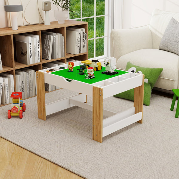 English Elm Kids 2-In-1 Play Table With 7 Storage Spaces, Lego-Compatible Surface, Modern Design For Creative Play W282P182331