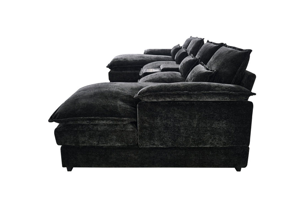 English Elm 120-inch Modular U-shaped Sectional Wool Sofa with Console Usb Ports Six Seats W2564S00026