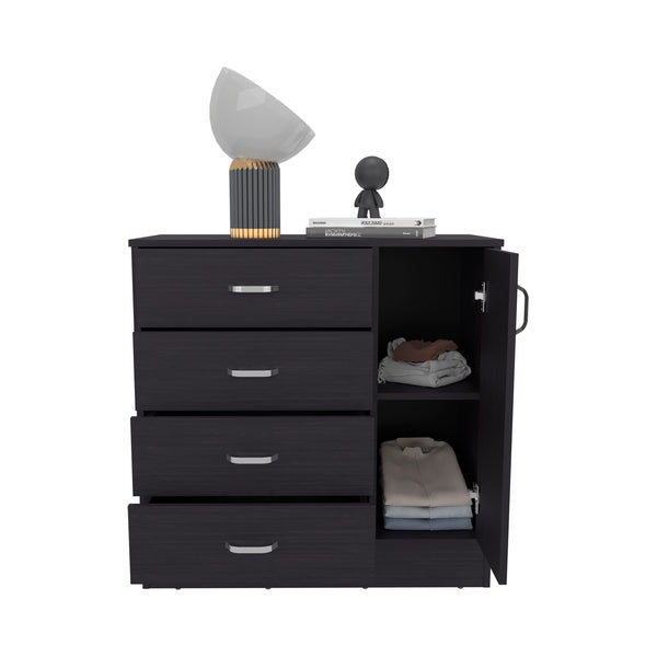 English Elm Katie Four Drawer One Door Dresser in Dark Kronos Wengue — Space-Saving Modern Organizer with Smooth-Glide Storage B070P337104