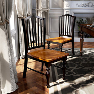English Elm Simple Wooden Dining Chairs Set of 2 Antique Oak Finish Turned Black Legs Country Warm B011P491067