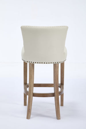 English Elm Bar Stools Set Of 2 - 29.5'' Beige Leather & Wood Stools For Stylish Kitchen Or Home Bar Use W2195P314866