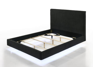 English Elm 1Pc Queen Panel Bed With High Headboard & Underbed Led Lighting – Luxe Black Boucle Upholstery Design B2741S00554