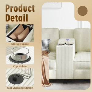 English Elm L-Shaped 6-Seater Corduroy Sofa With Storage, Usb Charging & Flexible Configuration For Comfort W680S00055