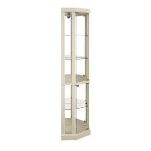 English Elm Corner Lighted Curio Cabinet with Mirrored Back Glass Shelves Classical Living Room Display Antique White W2275P194426