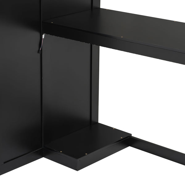 English Elm Gaming Twin Loft Bed with Led Desk Storage Locker and Bold Black Red Finish N709P004102J