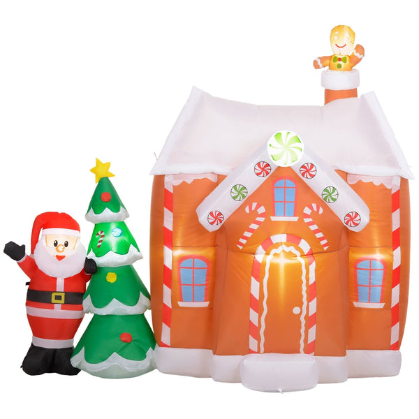 English Elm Outsunny 7Ft Inflatable Gingerbread House With Santa & Christmas Tree – Bright Led Holiday Decor! W2225P249964-GIGA