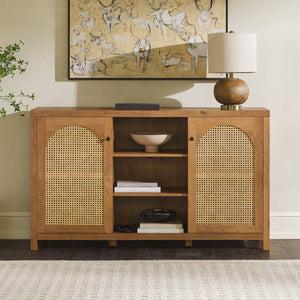 58" 4-Door Sideboard w/ Arched Rattan Panels English Oak SAHD5DEO Walker Edison