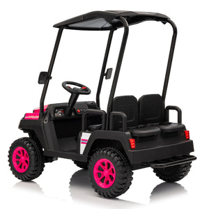 English Elm 24v Kids Electric Ride on Truck Four Seat All Wheel Drive Spring Suspension Sunshade Pink W1578P381257