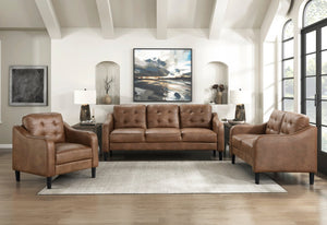 English Elm Brown Mallory Polished Microfiber Sofa with Button Tufting, Contoured Arms & Solid Wood Frame — 77" Casual Living Room Seating B011P206276