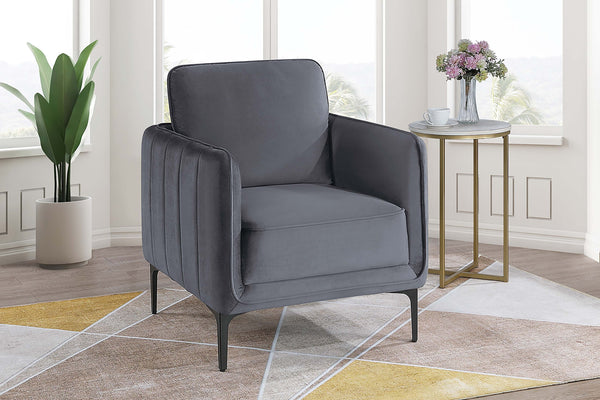 English Elm Beautiful Velvet Accent Chair with Vertical Channel Tufting, Plush Upholstery and L-Shaped Metal Legs Gray 31 L x 34 W x 21 H B011P369871