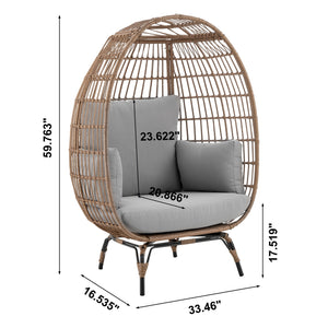 English Elm Spezia Freestanding Egg Chair with Removable Waterproof Cushions, Steel Rattan Frame for Indoors Outdoors Cream+Grey B365P397661