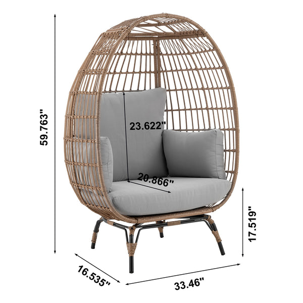 English Elm Spezia Freestanding Egg Chair with Removable Waterproof Cushions, Steel Rattan Frame for Indoors Outdoors Cream+Grey B365P397661