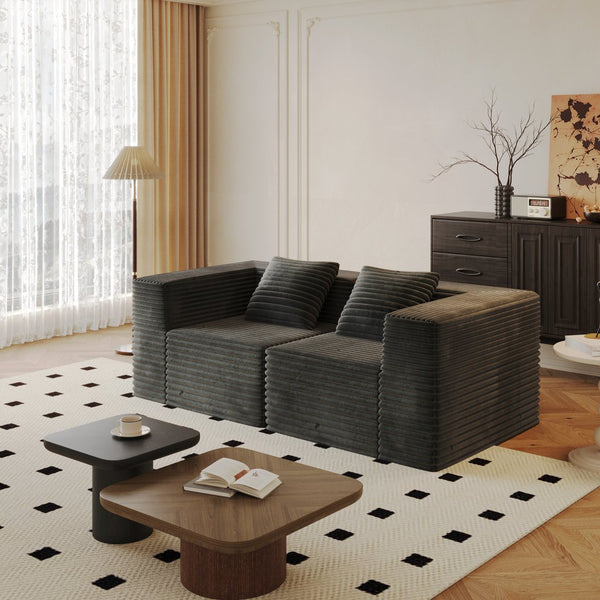 English Elm Modular Corduroy L-Shape Sectional Sofa with Deep Seat, Memory Foam Comfort and Easy No-Assembly Setup Gray W3434P383878