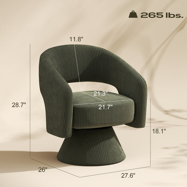 English Elm Barrel Swivel Accent Chair Corduroy Upholstered Rounded Seat for Living Room T3971P454555