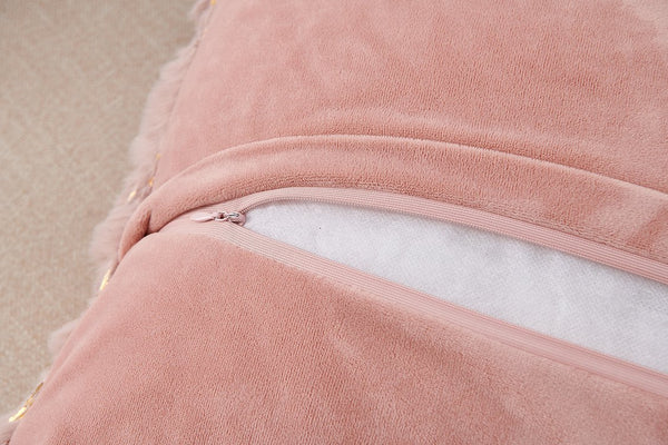 English Elm Luxury Faux Fur Pillow In Dust Pink With Gold Gilding - 22" X 22" Cozy Glam Accent For Home Decor B030P233952