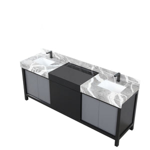 English Elm Black Black and Grey Double Bath Vanity 84in W x 22in D with Castle Grey Marble Top and Gun Metal Faucet Set B2731P261130