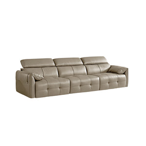 English Elm Genuine Top-grain Leather Three-seat Sofa with Reclining Backrests and Center Storage Beige White W1765S00132