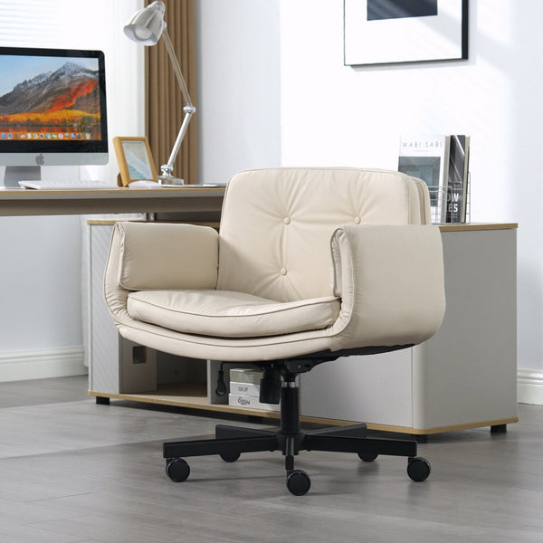 English Elm Criss Cross Wide Seat Pu Leather Swivel Task Chair with Removable Headrest Beige W3118P404121
