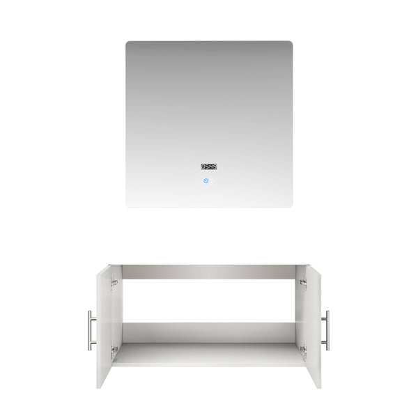 English Elm Glossy White Bath Vanity Set With 36 In. Led Mirror – Modern Design, Quick Installation & Storage B2731S00535