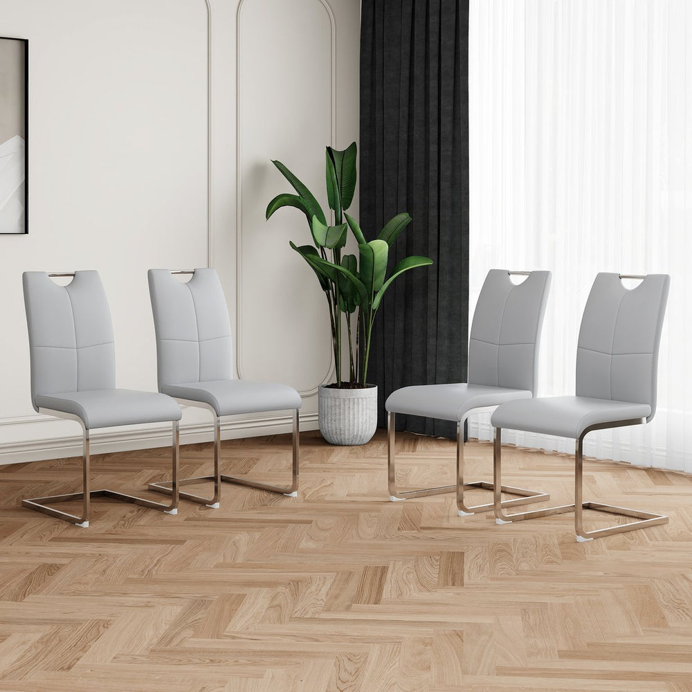 English Elm Modern Faux Leather Dining Side Chairs with Chrome Legs Ergonomic Set of 2 Grey+Silver W210127288