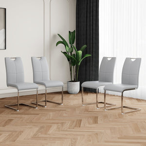 English Elm Modern Faux Leather Dining Side Chairs with Chrome Legs Ergonomic Set of 2 Grey+Silver W210127288