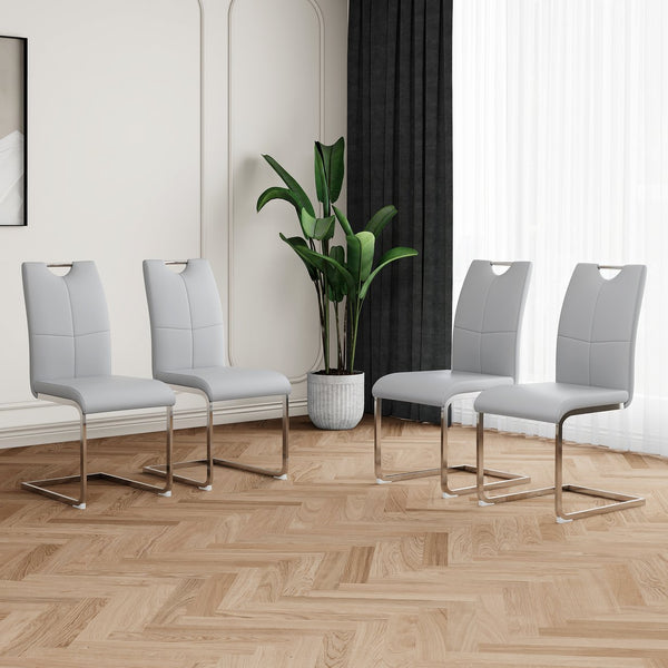 English Elm Modern Faux Leather Dining Side Chairs with Chrome Legs Ergonomic Set of 2 Grey+Silver W210127288