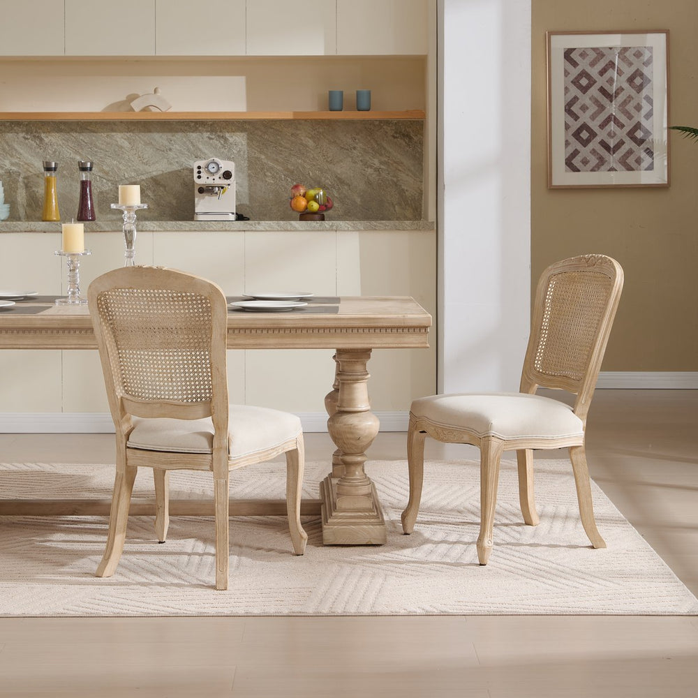 English Elm French Country Dining Chairs Set Of 2, Upholstered Rattan Back Accent Chairs For Dining & Living W3426P324538