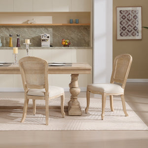 English Elm French Country Dining Chairs Set Of 2, Upholstered Rattan Back Accent Chairs For Dining & Living W3426P324538