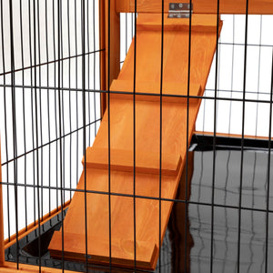 English Elm Detachable Two-tier Pine Rabbit Hutch with Rolling Casters and Removable Waste Trays Orange W2181P190616