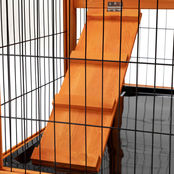English Elm Detachable Two-tier Pine Rabbit Hutch with Rolling Casters and Removable Waste Trays Orange W2181P190616