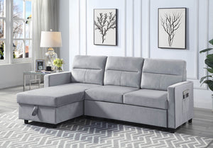English Elm Iride Velvet Sleeper Sectional with Reversible Storage Chaise for Compact Living Rooms Light Gray B2749S00119