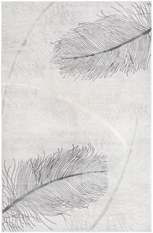 Unique Loom Finsbury Camilla Machine Made Botanical Rug Gray, Ivory/Beige 5' 3" x 8' 0"