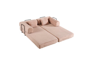 English Elm Convertible Sleeper Sofa Bed Corduroy 4-in-1 Folding Floor Couch with 35D Sponge Support and No-Assembly Pink W3434P378562
