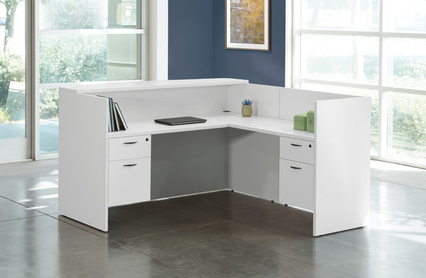 OSP Home Furnishings Napa Reception Station Commercial Grade Front Desk with Integrated Storage for Lobbies White NAPWHT-TYP19