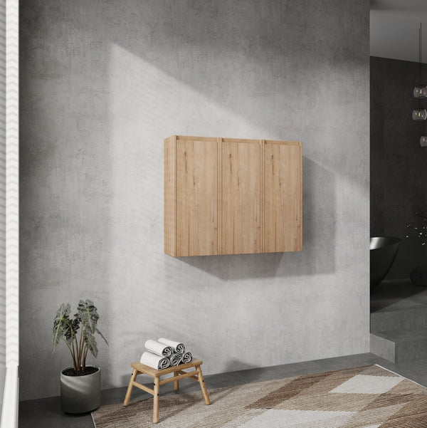 English Elm 36" Bathroom Side Cabinet Wall-Mounted With 3 Soft-Close Doors, Reversible Hinges, Scratch-Resist Finish W999S00220