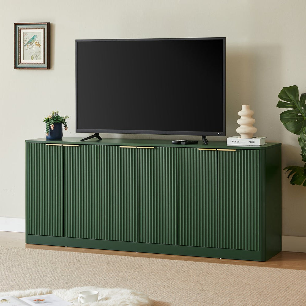 English Elm 67-inch Wavy Sage Green Sideboard with Six Doors Wood Grain Top Living Room Storage W1162P387864