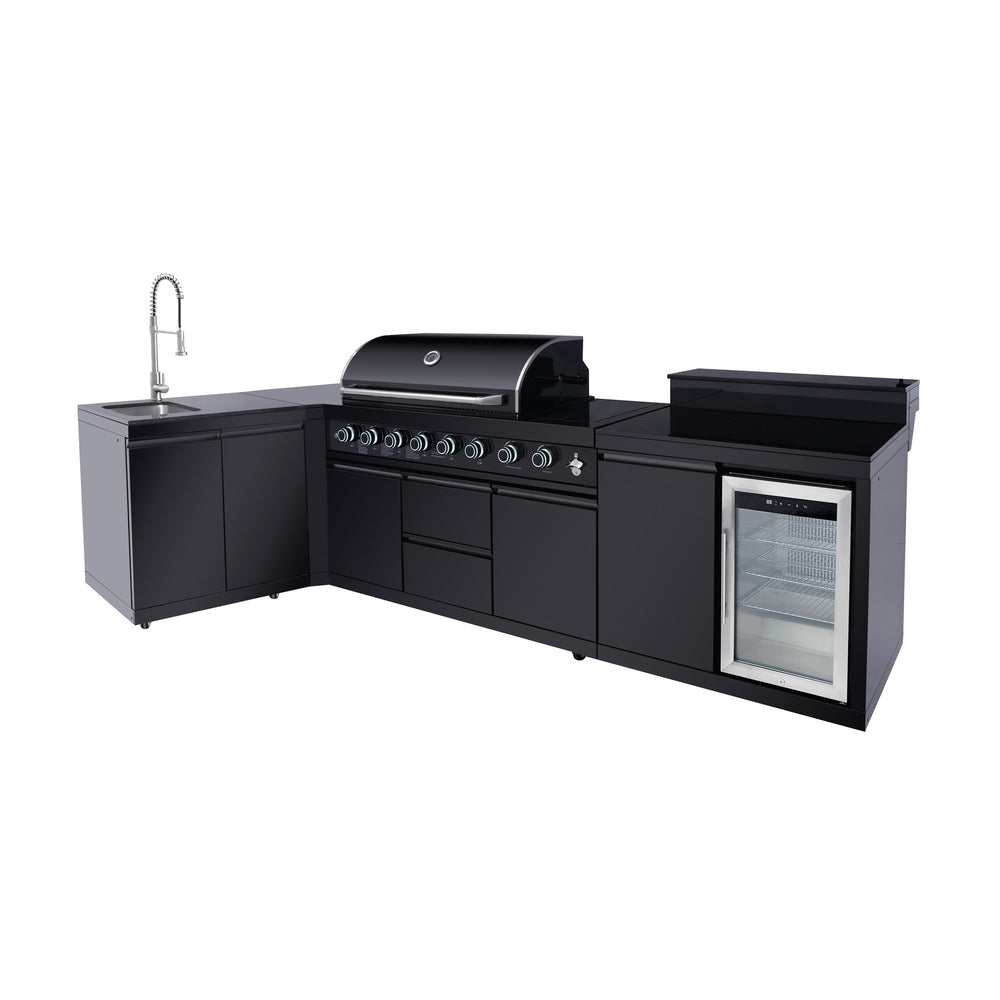 English Elm Outdoor Stainless Steel Grill Island with Sink Refrigerator and Built-in Bar Table W5007S00016
