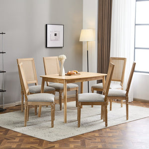 English Elm Christopher Knight Home® - [Set Of 4] French Country Dining Chairs - Vintage Cane Backrest, Upholstered Seats & Fluted Legs N767P263678G_4