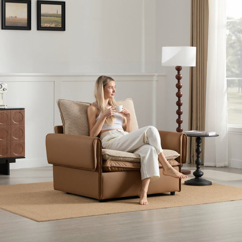 English Elm Modern Oversized Accent Chair – Versatile Single Sofa Lounge For Living Room & Bedroom Comfort W2997P294037