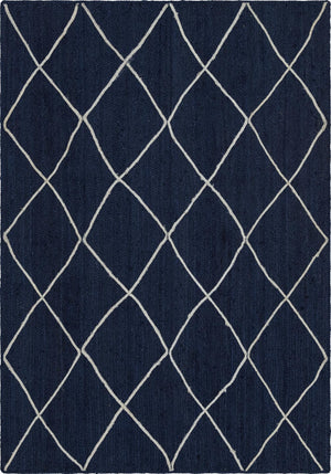 Unique Loom Braided Jute Trellis Hand Braided Solid Rug Navy Blue, Ivory 6' 1" x 9' 0"