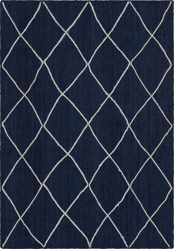 Unique Loom Braided Jute Trellis Hand Braided Solid Rug Navy Blue, Ivory 6' 1" x 9' 0"